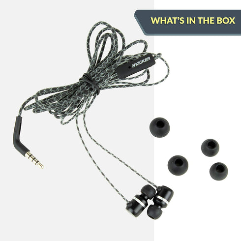 KICKER Microfit 46EB94 Wired Earbuds | in-Ear Noise-Isolating Earphones Silicone Ear Tips 3 Sizes | in-Line Mic and Multi-Function Button | Clear ...