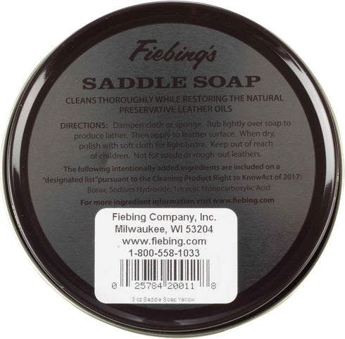 Fiebing's Yellow Saddle Soap for Leather (3.5 oz Tin) - Cleaner & Conditioner to Soften, Protect & Restore Leathercraft, Car Seat, Couch, Shoe, Pu...