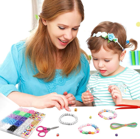 GMMA 1000 PCS Various Pony Beads Kit for Bracelet with Storage Box, Clay Flower Beads for Friendship Bracelets, Crystal Thread, Elastic String, Le...