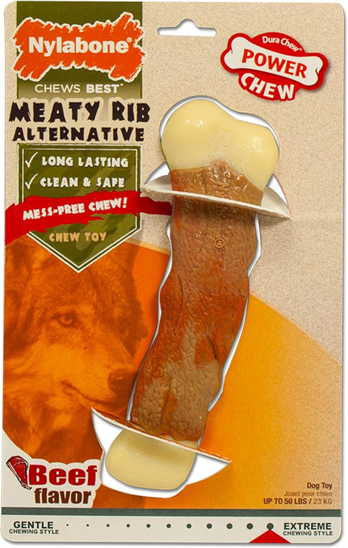 Nylabone Power Chew Marrow Bone Alternative Nylon Chew Toy for Dogs, Dog Toys for Aggressive Chewers, Beef Flavor, Large/Giant (1 Count)...