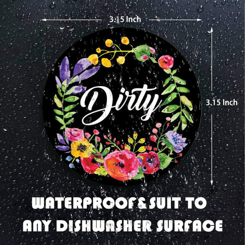 Dishwasher Magnet,Clean Dirty Sign Indicator- Double Sided Magnet with Magnetic Plate, Kitchen Dish Washer Refrigerator Reversible Indicator Flowe...
