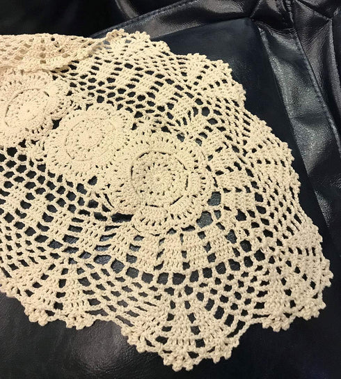 Beige Handmade Crochet Cotton Table Runner Lace Doilies Doily Oval Dresser Scarves,11.8 by 35 Inches....