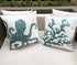 Embroidered Cute Nautical Animal Pillow Cover,Square 18 Inches Decorative Canvas Pillow Cover for Nautical Style Deco by (Seagreen-Coral)...