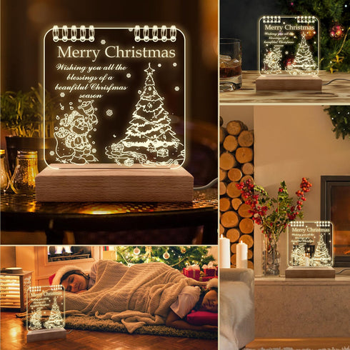 QUIGO Christmas Decorations Gifts Wooden Desk Lamp Table Lamp Led Lights Night Light Bedroom Home Living Room Decor Aesthetic for Friends Men Wome...