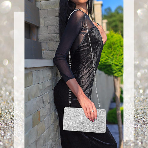 Clutch Purse Evening Bag Women Rhinestone Glitter Handbag Double Sided with Chain Crossbody Purse Shoulder for Wedding Party...
