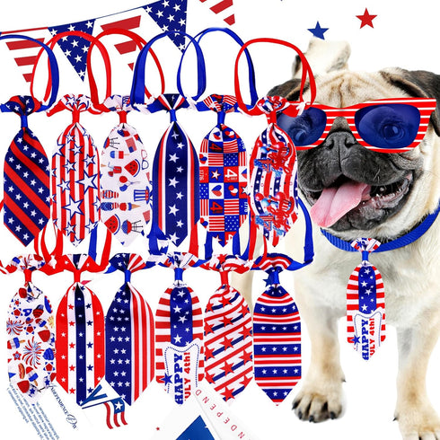 4th of July Dog Ties, 12pcs Independence Day Blue and Red Samll Dog Collar Neck Ties, Handmade Patriotic Day Dog Ties for Small Dogs, Pet Dog Ties...