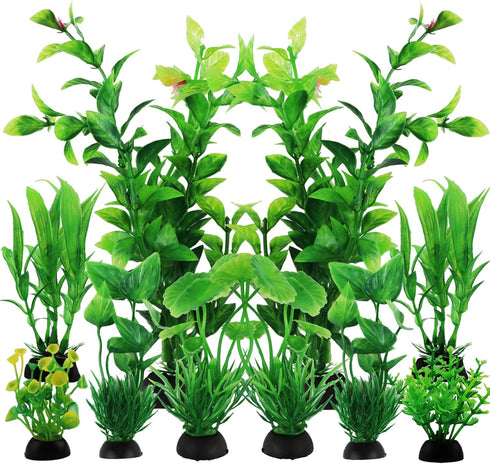 Fish Tank Accessories Green Plants, 10pcs Green Fish Tank Decorations, Aquarium Decor Plastic Plants...