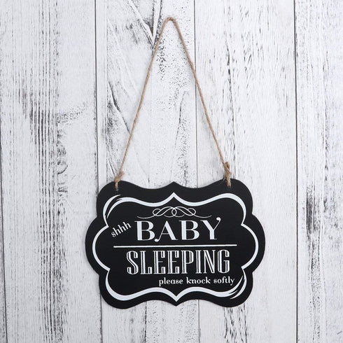 WINOMO Baby Sleeping Sign shhh BABY SLEEPING Please Knock Softly Wood Decorative Sign Nursery Hanging Plaque Baby Door Cot Sign...