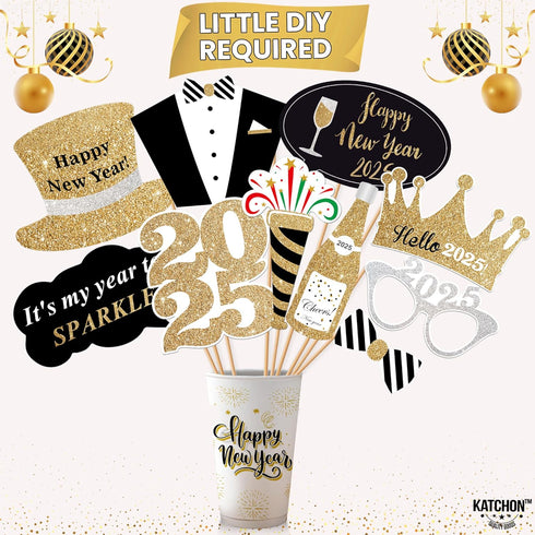 KatchOn Photo Booth Props for New Years Eve 2025 - Huge Pack of 35 | Happy New Year Decorations and Party Supplies...
