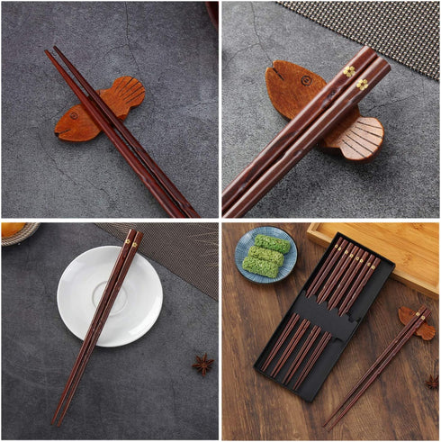 Japanese Natural Wood Chopstick Set Reusable Classic Style Chopsticks Non-slip Design Chop Sticks 5 Pairs Gift Set...