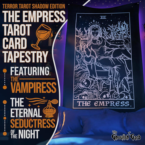 The Empress Tarot Card Tapestry (Black & White) - Female Vampire - Gothic Halloween Home Decor Wall Hanging (60" x 50")...