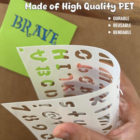 Letter Stencils, 14PCS 8.2x5.5” Plastic Reusable Alphabet Stencils in Different Fonts, Lettering Stencils for A5 Bullet Journals, Stencils for Pai...