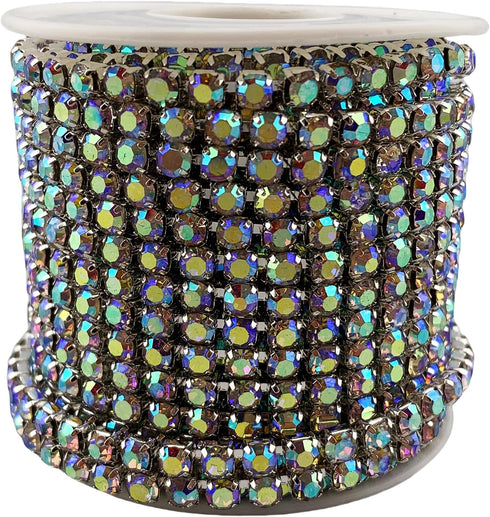 10 Yard Crystal AB Rhinestone Close Chain Clear Trim Sewing Craft (Silver, 4.3mm)...