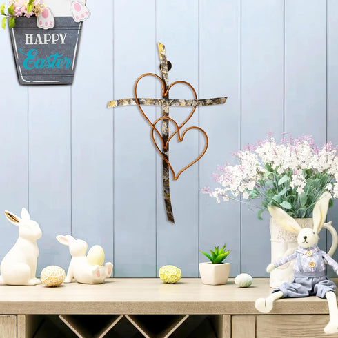 RELY+ Entwined Hearts Wall Cross Metal 13 X 9 Inch Entangled Heart Iron Wall Cross Love Heart Gift for Adult Living Room Decor Bedroom Wall Decora...