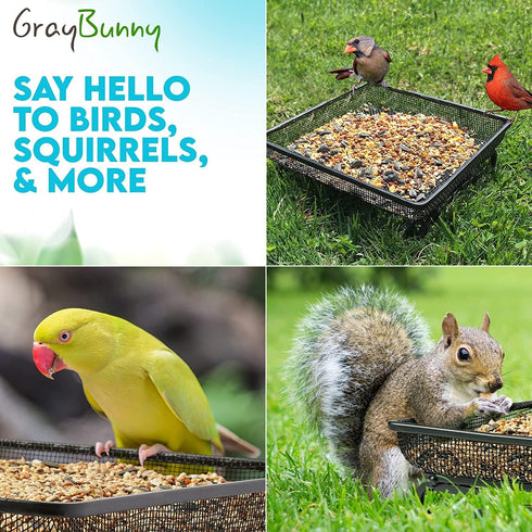 Gray Bunny Bird and Squirrel Feeder Tray 11x11 Inches, Cardinal Bird Feeder, Blue Jay Feeder, Squirrel Feeders for Outside, Wild Bird Feeders, Pla...