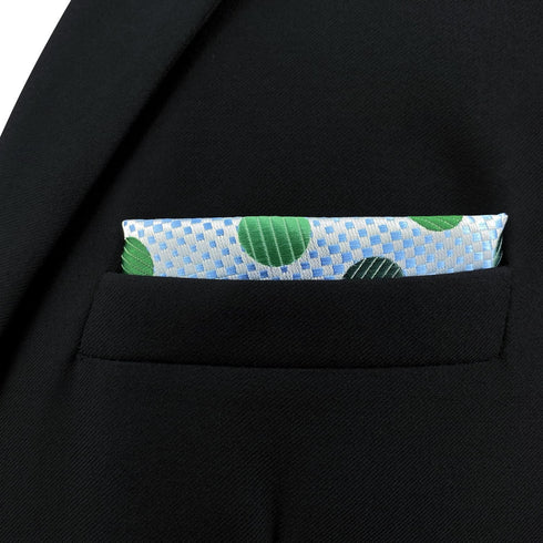 S&W SHLAX&WING Pocket Squares for Men Polka Dots Emerald Green Silver Blue Color Edge...