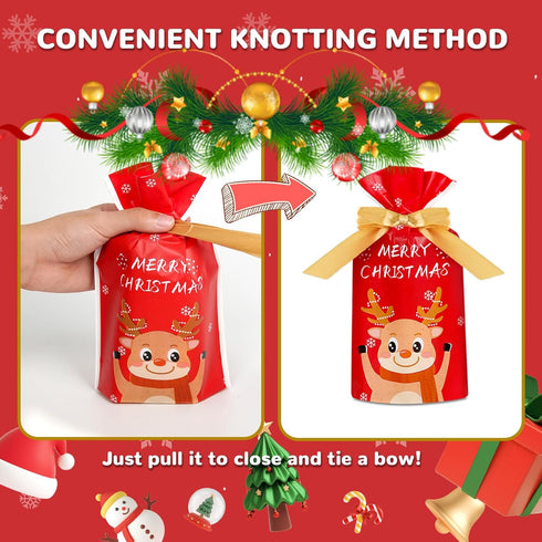 DLY 50 Pcs Christmas Candy Bag Christmas Treat Bags Candy Goodies Plastic Drawstring Gift Bags Merry Christmas Treat Bags for Birthday Party Snack...