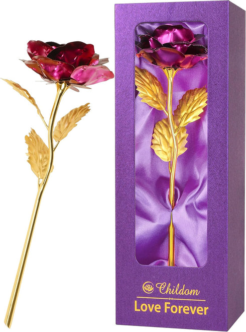 Childom Birthday Gifts for Women,Christmas Rose Gifts for Mom,Purple Rose Present for Her,Wife,Sweet Artificial Flower for Grandma,Daughter,Women,...