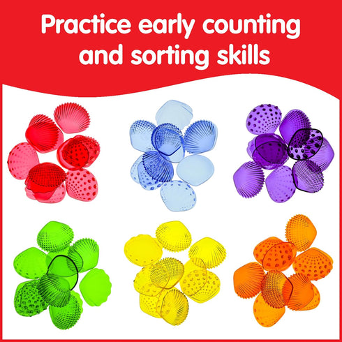 edxeducation-13841 Tactile Shells - Set of 72 - Translucent - 6 Textures and Colors - Ages 18m+ - Explore STEM concepts via Light Panels and Senso...