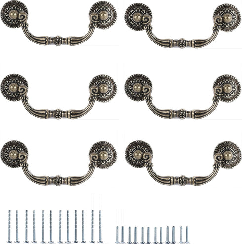 6PC Nostalgic Chic Drawer Drooping Guardrail Dresser Drawer Handles Vintage Bronze Cabinet Handles (3.78in)...