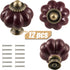 Deep Purple Ceramic Knobs 12 Pack - Pumpkin Cabinet Knobs Retro Dresser Knobs - Vintage Drawer Pulls with Screws for Closet Drawer Cupboard Cabine...