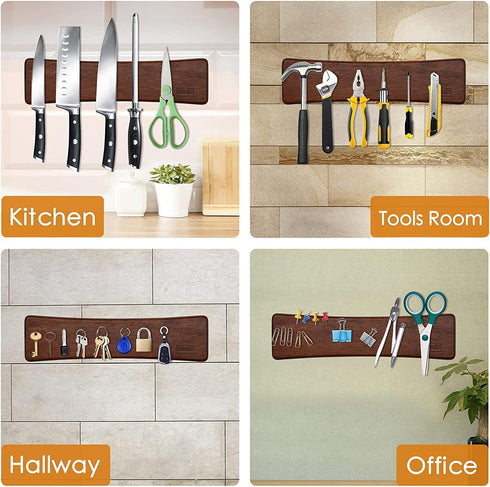 Knife Magnetic Strip, Acacia Wood Powerful Magnetic Knife Strips, Magnetic Knife Holder for Wall 10 Inch Use as Magnetic Tool Organizer, Home Orga...