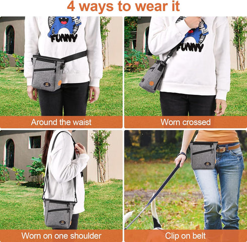 Ownpets Dog Training Pouch, Pet Treat Training Pouch with Collapsible Bowl, Shoulder Strap & Waist Strap, 4 Ways to Wear, Practical Training Bag f...