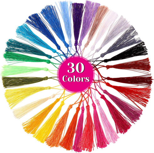Tassels, Cridoz 120Pcs Bookmark Tassels Silky Handmade Soft Craft Mini Tassels with Loops for Bookmarks, Crafts and Jewelry Making, 30 Colors...