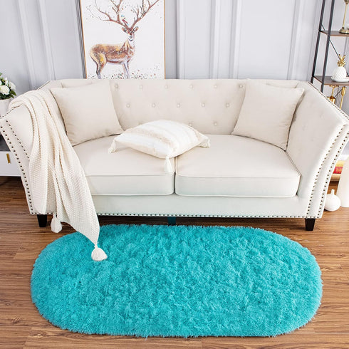 Noahas Ultra Soft Fluffy Bedroom Rugs Kids Room Carpet Modern Shaggy Area Rugs Home Decor 2.6' X 5.3', Teal Blue...