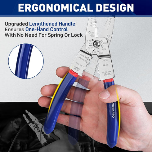 WORKPRO Wire Strippers Cutter, 8-inch Long Nose Wire Stripping Tool, Stainless Steel Wire Crimping Tools & Pliers, Multi-Function Hand Tool, Cuts ...