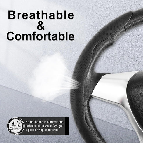 2PCS Car Nappa Leather Steering Wheel Cover, Segmented Steering Wheel Protector, Car Interior Accessories, Non-Slip & Breathability Well, Universa...
