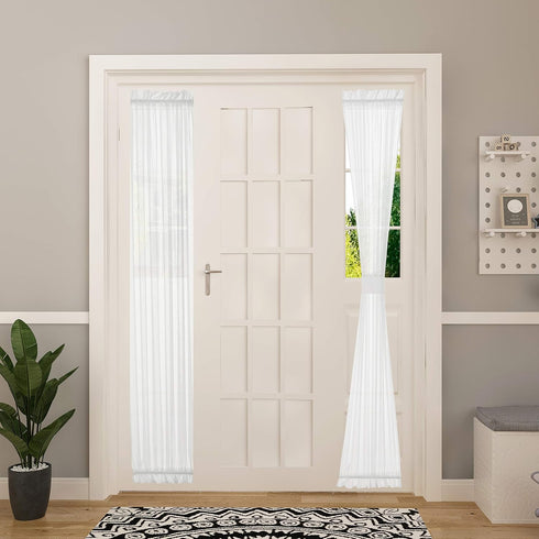 Aquazolax Privacy Sheer French Door Curtains White Semi Sheer Elegant Weaved Drapery Linen Textured Look Patio Door Panels for Front Side Door Win...