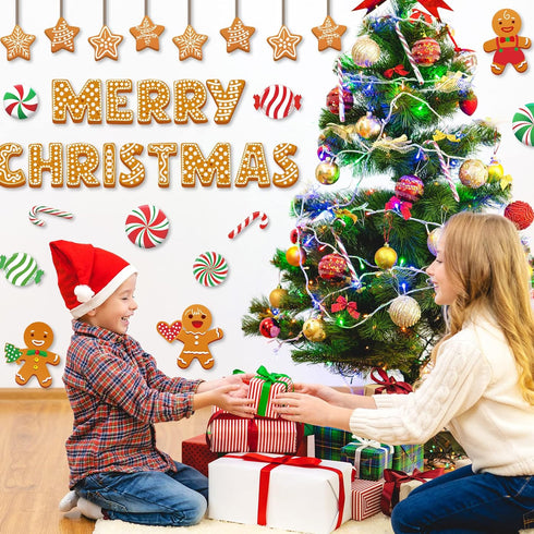 Whaline 76Pcs Merry Christmas Classroom Bulletin Board Decoration Kit Gingerbread Candy Cane Cutouts with Glue Point Red White Stripes Bulletin Bo...