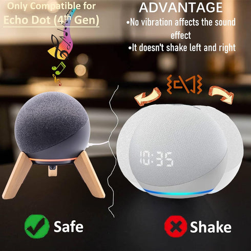Real Wood Stand for ech0 Dots(4th Gen)(5th gen), Compatible with Smart Speaker to Decorate Table,Wooden Mount with Metal Frame, Anti-Slip Silicone...