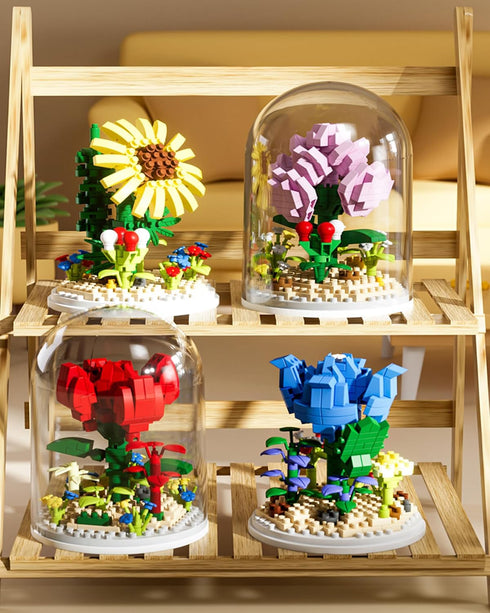 Flower Bouquets Building Sets,Mini Bricks Building Kit,DIY Building Blocks with Dust Cover, Forever Rose Home Decor, Birthday Gifts Valentines Day...