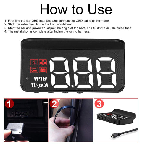 OBD2 HUD Head Up Display, Car HUD Speedometer Display Windshield Projector Multifunction Gauge Alarm Fatigue Driving Reminder......