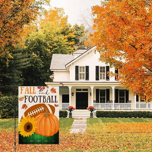 Fall Football Garden Flag 12x18 Inch Double Sided Pumpkin Outdoor Fall Football Party Decorations Sign Autumn Farmhouse Small Burlap Garden Flags ...