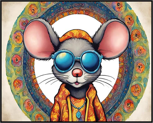 Posterizer 1 pcs- psychedelic funky hippie colorful mouse-Fantasy & Fiction Art-Retro Art- Living Room Bedroom Decor- unframed wall art...