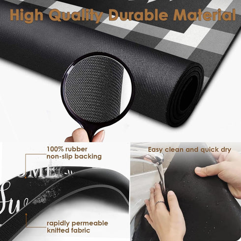 Coffee Mat for Countertops, Black White Grey Buffalo Grid Dish Drying Mat 2 Pcs for Kitchen Coffee Bar Accessories, Fit Under Coffee Maker Espress...