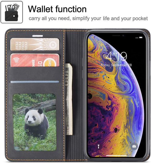 QLTYPRI for iPhone XR Case, Premium PU Leather Cover TPU Bumper with Card Holder Kickstand Hidden Magnetic Adsorption Shockproof Flip Wallet Case ...