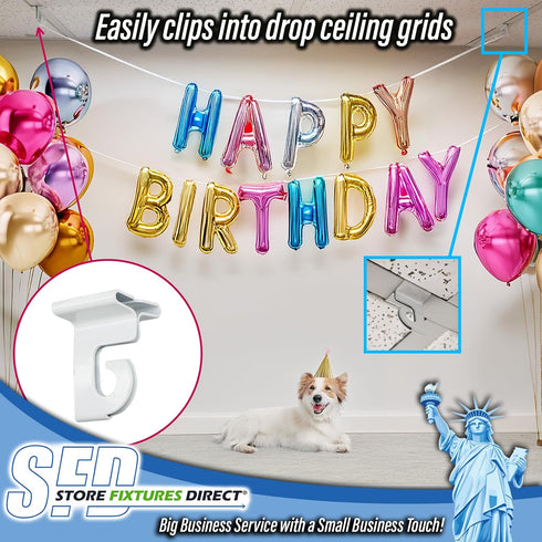 STORE FIXTURES DIRECT Extra Heavy Duty White Aluminum Drop Ceiling Hooks, One Piece Ceiling Grid Clips, 10 Pack...
