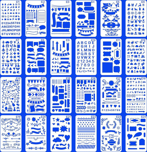 24 PCS Bullet Notebook Journal Stencil Plastic Planner Set for Journaling Suppies/Diary/Scrapbook DIY Drawing Template Stencils 4x7 Inches Kit Acc...