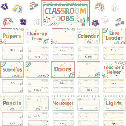 104 Pcs Classroom Jobs Bulletin Board Set Rainbow Bulletin Board Class Jobs Chart Set Cutout Teacher's Helper Chalkboard Decor for for School Wall...