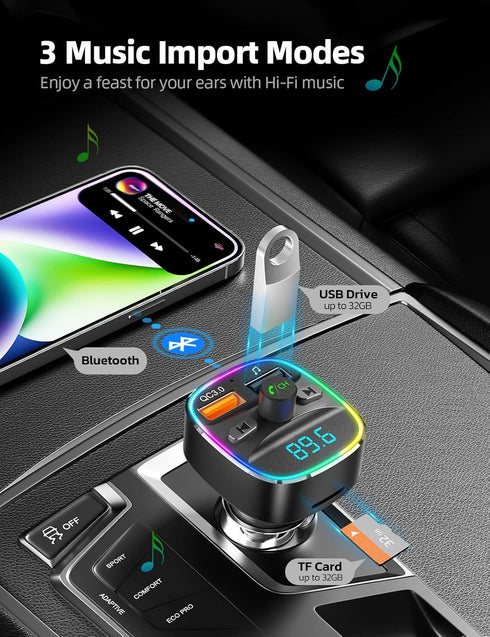 Nulaxy Bluetooth FM Transmitter for Car,Bluetooth Car Adapter with Dual USB Charging Car Charger MP3 Player Support TF Card & USB Disk,Hands Free ...