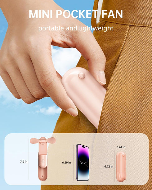 Handheld Fan, Portable Mini Fan 1800mAh USB Rechargeable, Max 12H Runtime, Battery Operated Pocket Fan, Personal Makeup Lash Fans, Gifts for Women...