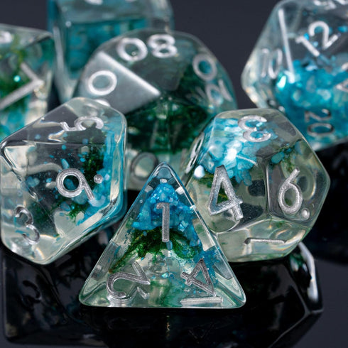 Green Moss Dice Set for DND - Unique Green Moss with Blue Shell for Role Playing Games (RPG) - Stunning Resin Polyhedral Dice Set for D&D Pathfind...