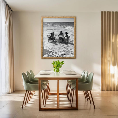 Posterizer 1 pcs-black and white photograph-women relaxing on the beach scene 1-Photography Art-Retro Art-Decor for Home & Office- unframed wall a...