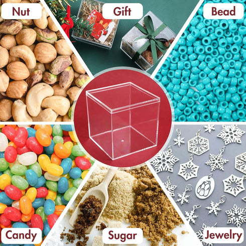 Kamehame Acrylic Boxes for Display 3 Pack Clear Plastic Square Cube, 3.3x3.3x3.3Inch/85x85x85mm Small Acrylic Box with Lid, Candy Pill and Tiny Je...