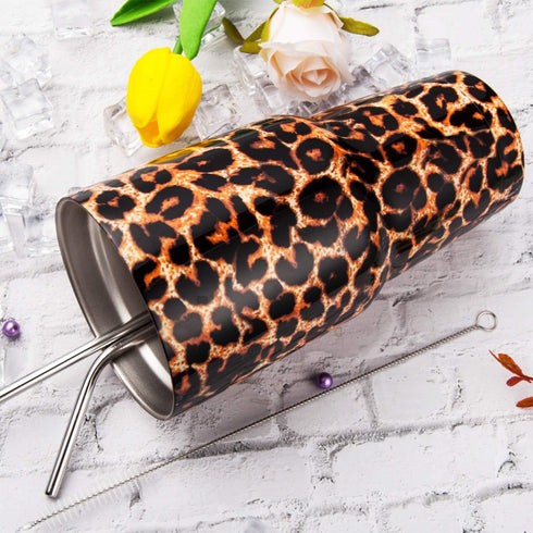 30oz Leopard Tumbler Stainless Steel Insulated Travel Mug with Straw Lid Cleaning Brush (30 oz Leopard), 1 Count (Pack of 1)...