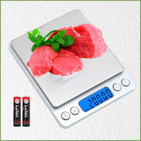 Digital Kitchen Scale – Battery Operated Highly Accurate Stainless Steel Abs Plastic Food Scale - Full Tare Function in 3kg/0.1g Gm and Oz for Wei...